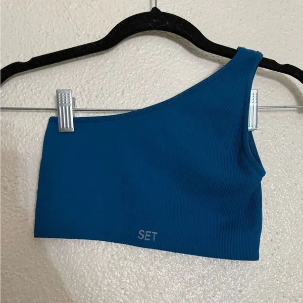 Set active sculptflex teal color One-Shoulder Crop Top sports bra size Small - Image 2