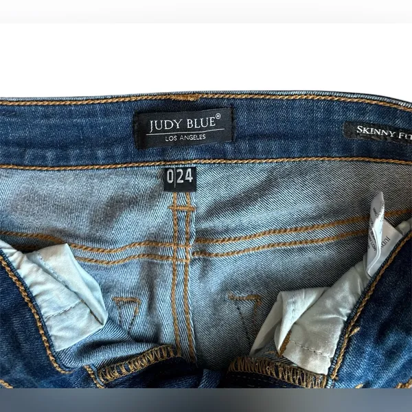 JUDY BLUE Green Blue Plaid Patch Skinny Fit Jeans Size 0/24 Women’s‎ - Image 4