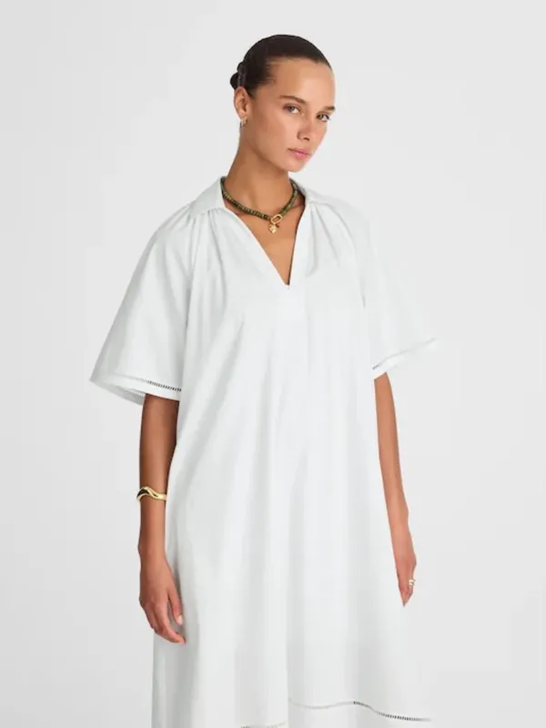 Madewell White Cotton Midi Dress NWT XXS Collared Poplin Slip Lined Summer - Image 12