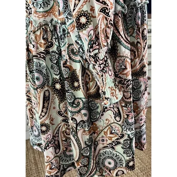 $138‎ Anthropologie Cady Tiered Longsleeve Mint Paisley Tunic Dress XS - Image 5