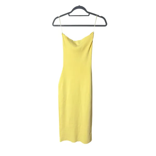 SNDYS Maia‎ Dress Lemon Yellow Strapless Twist Cutout Ribbed Midi Dress - Image 6