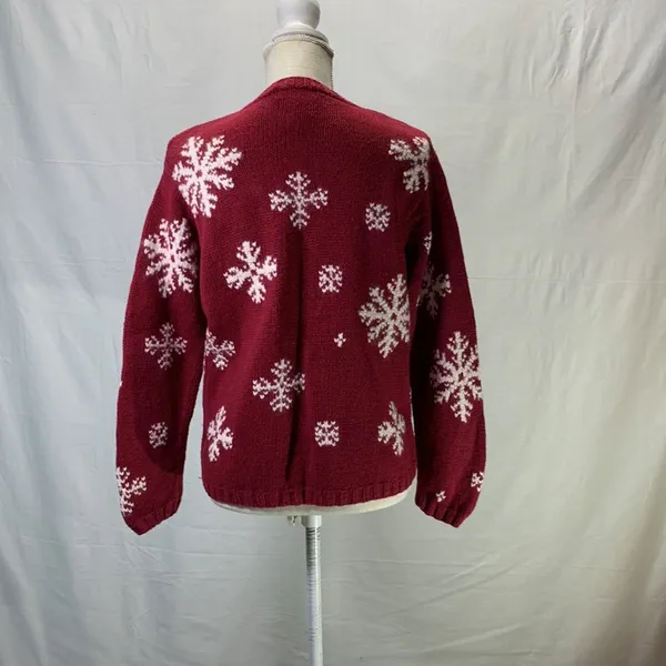 Eddie Bauer Vintage Nordic Red and White Snowflake Cardigan Sweater Size… - Image 8