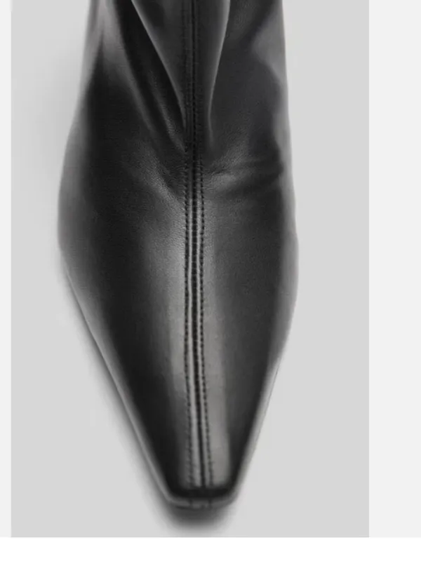 Nwt Mango Mng Black Asa Slouchy Leather Kitten Heel Ankle Boots Bootie Eu39 Us 9 - Image 4