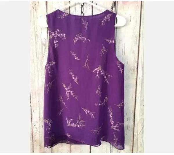 Apt 9 Sz L Gorgeous Sleeveless Purple Floral Blouse Top Flowy & Flattering - Image 5