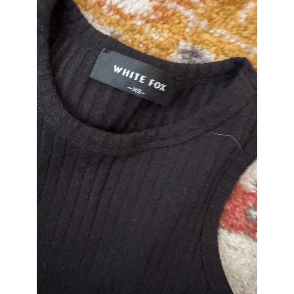 White Fox Ribbed Crop Tank Top Black Sleeveless Crew Neck XS - Image 2