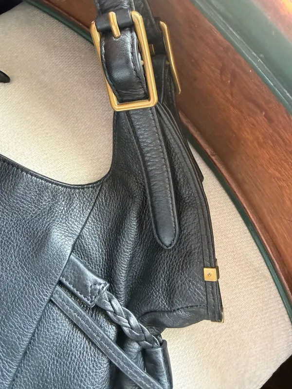 Black Leather Large Boho Hobo Shoulder Bag With Braided Tassels Gold Hardware - Image 9