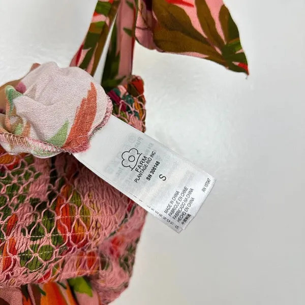 FARM RIO Mango Trees Smocked Bodice Midi Dress in Mango Trees Pink Size Small - Image 9