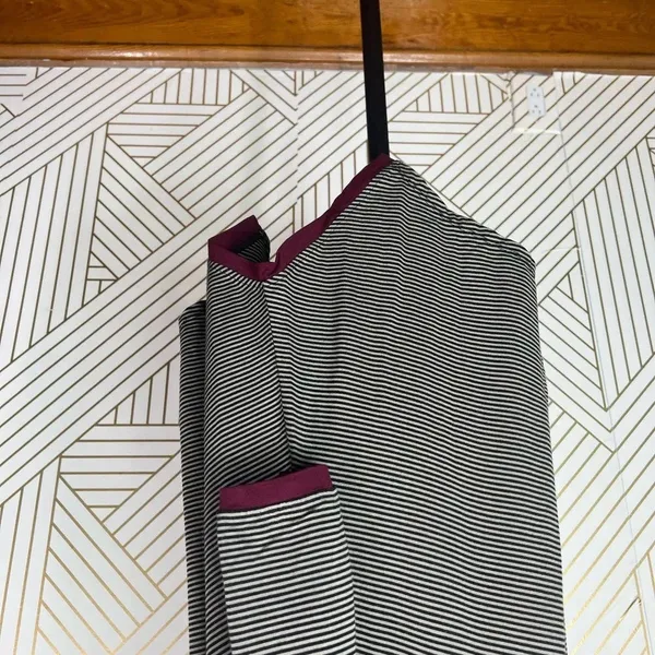 Alembika Tunic Top Blouse 3/4‎ Sleeve Striped Pullover Black Tan Size 2 US 8 10 - Image 7