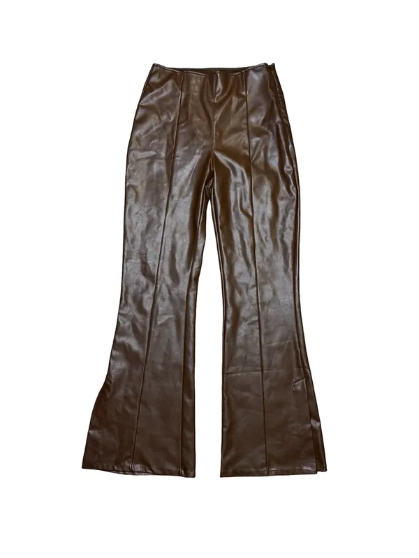 ✨Abercrombie Vegan Leather Split‎ Hem Flare Pants Brown Small✨ - Image 2