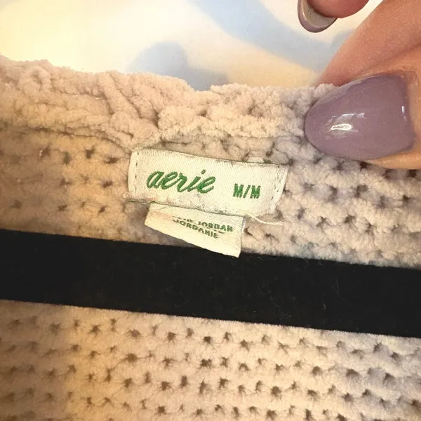 Aerie Crochet Chenille Cream Knit Hoodie Sweater Soft Cozy Oversized Boho Medium - Image 14