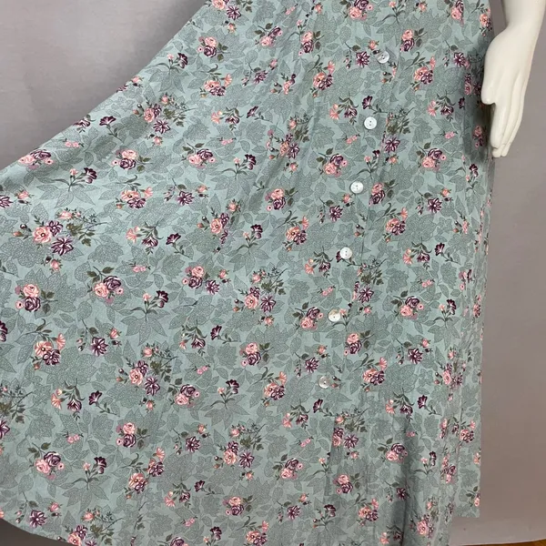 Vintage Floral Dress Shell Buttons Shirred Smocked Midi Cottagecore Summer Fall - Image 10