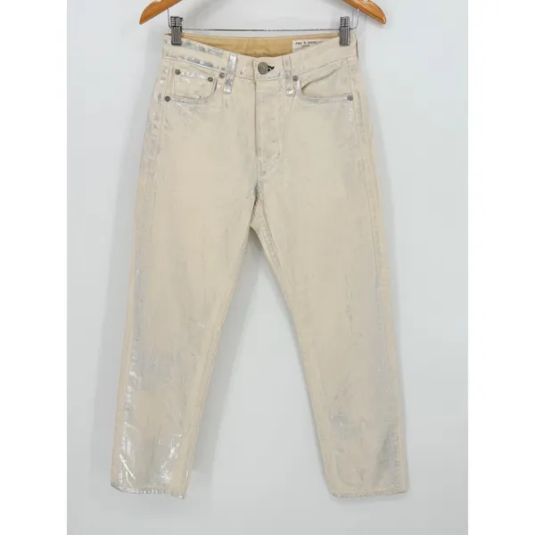 Rag & Bone Maya High Rise Ankle Slim‎ Jeans 25 Cream Silver Metallic Moonshine - Image 5
