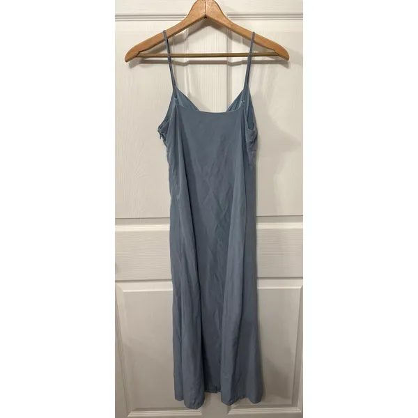 Grade & Gather Button Down Spaghetti Strap Midi Dress in Smoky Blue, S - Image 8