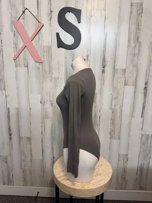 Primark Ribbed Henley Long Sleeve Bodysuit Womens XS Charcoal Grey Cotton Stretc - Image 4