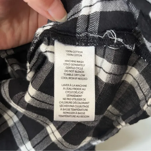 Beach Lunch Lounge Womens Size Medium Black White‎ Plaid Long Sleeve Peasant Top - Image 6