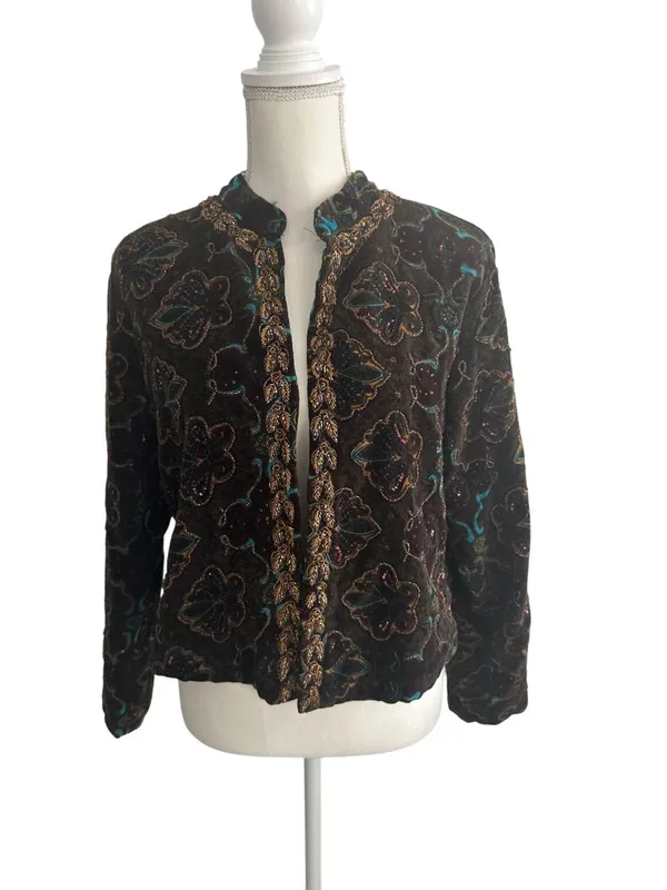 CHICOS Velvet Beaded Jacket Blazer Size Chicos 1 US M 8 - Image 5