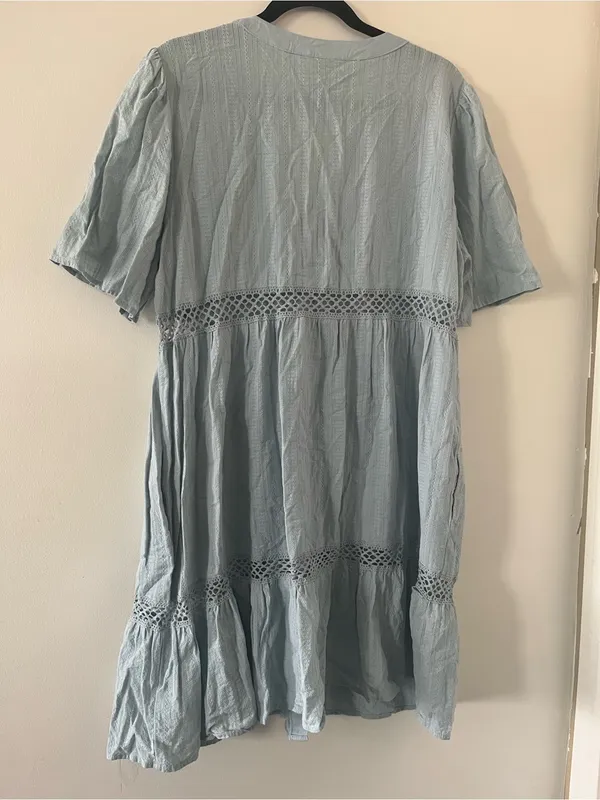 Knox Rose Light Blue 100% Cotton Eyelet Short Sleeve Mini Dress XXL Cottagecore - Image 7