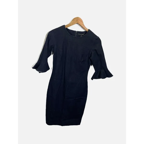 Banana Republic Denim Dress Womens 2 Blue Bell Sleeve Ruffle Sheath Workwear - Image 3