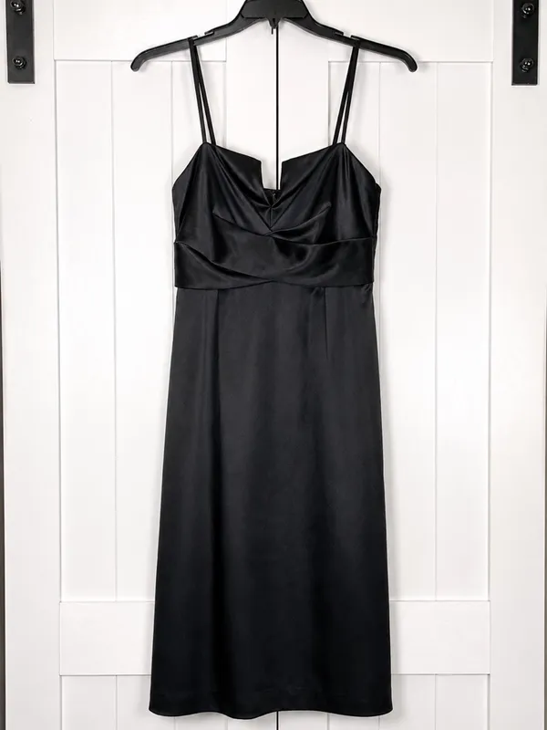 White House Black Market Dress Size 6 Black Satin Sweetheart Cocktail Sheath - Image 2