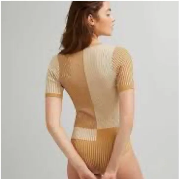 Free People Block Party Swit Bodysuit Beige Tan Colorblock Small - Image 3