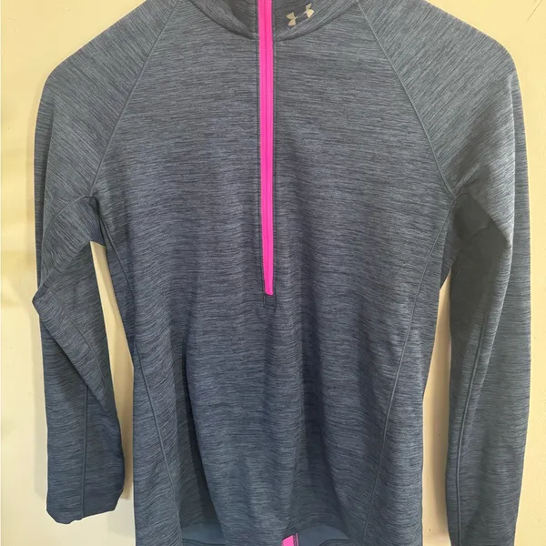 Under Armour Navy Heather Half-Zip Pullover with Pink Zip - Image 2