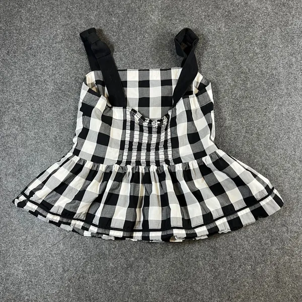 Kate Spade‎ Broome Street Gingham Peplum Top Black White Knotted Strap Size 0 - Image 4