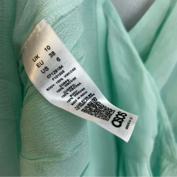 NWT Asos Mint Green Short Angel Sleeve Peplum Tea Blouse Tie Boho Waist Size 6 - Image 10