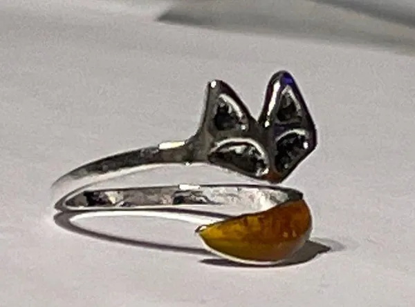 Fox ring with amber tail 5, 6, 7, 8, 9 adjustable size silver metal orange gift - Image 4