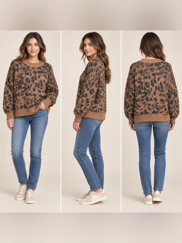 Aerie Leopard Print Oversized Knit Sweater Size Small Brown Black NWT - Image 2
