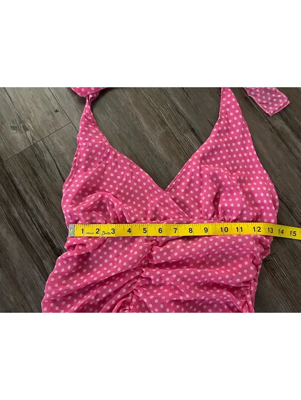 VTG Sirens Pink Polka Dot Halter Top Y2K Sz S - Image 4
