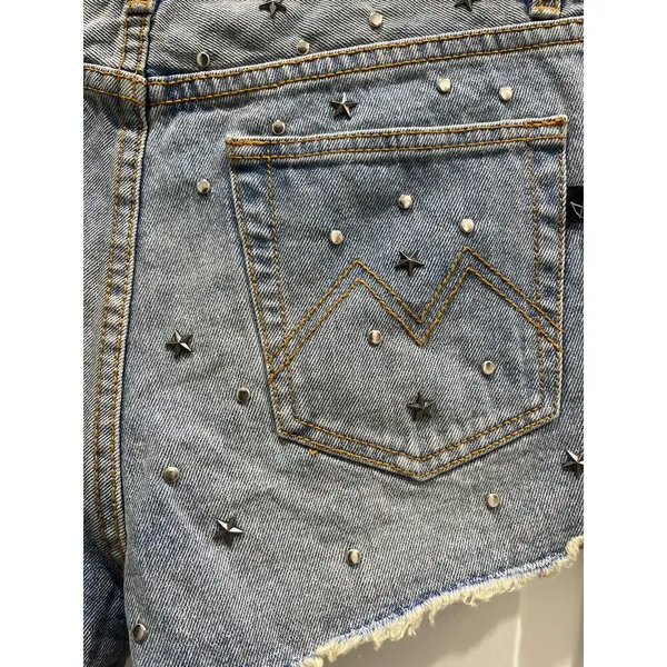 NWOT MINKPINK Studded Button Fly Denim Cut Off Shorts M - Image 5