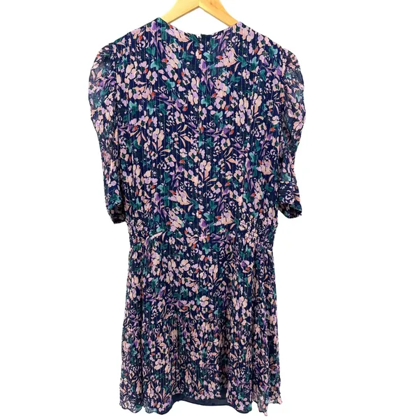 Shoshanna Floral Print Mini Dress Short Sleeve Tie Waist Purple Blue Size 14‎ - Image 7