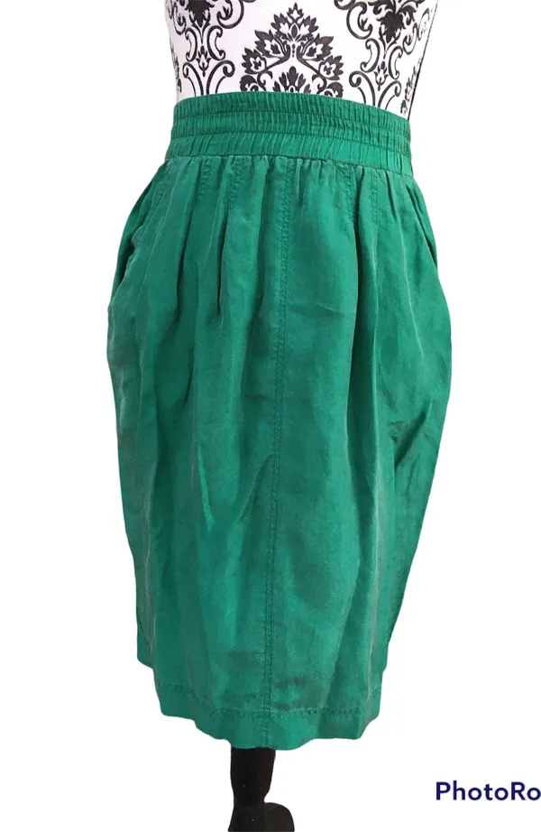 Vintage 80s Kelly Green Gingerfield Silk Two Piece Outfit Turtleneck Skirt S - Image 5