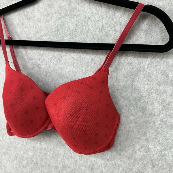 TALLA Women’s Size 36C Red Heart Padded Underwire Bra With Bow And Faux Pearl - Image 2