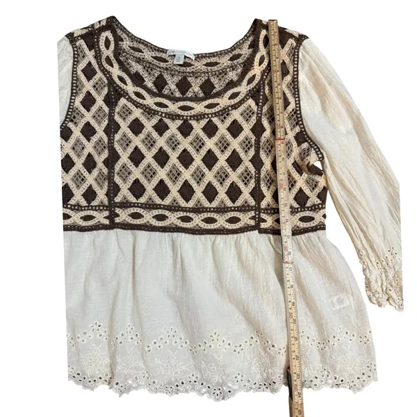 Crochet Lace Peplum Top Ivory Brown Eyelet‎ Sz XL - Image 7