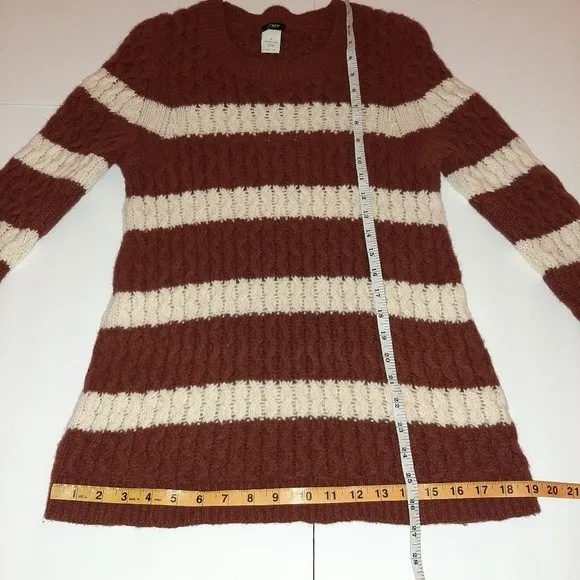 J.Crew 100% Merino Wool Chunky Cable Knit Sweater Small Brown Striped Preppy - Image 8