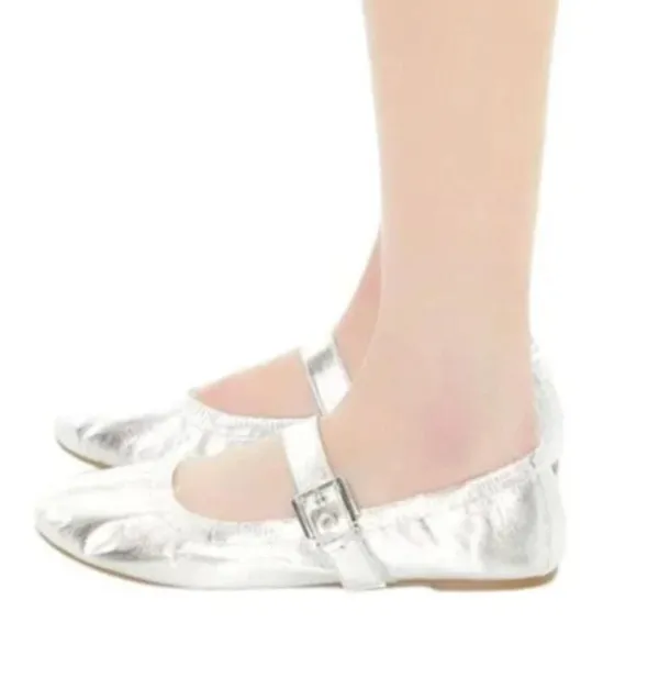 NWT Forever 21 Womens Buckle Shiny Silver Mary Jane Ballet Flats Size 7 - Image 2