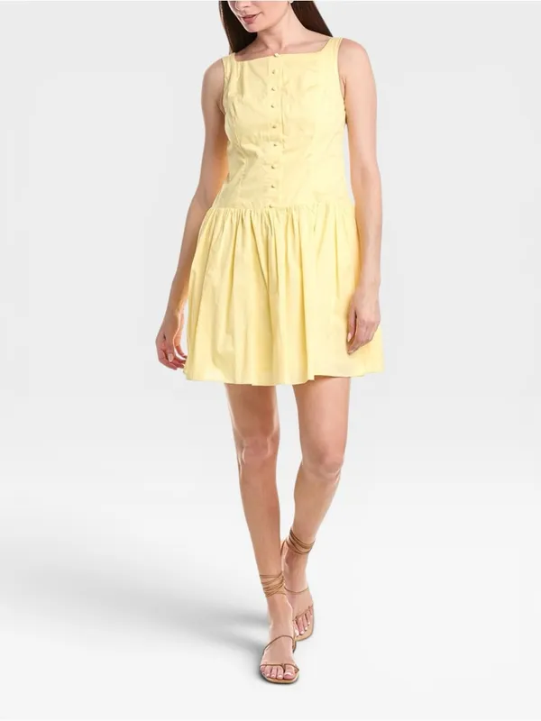 Julia Jordan Yellow Cotton Poplin Drop Waist Button Mini Dress Size 4 NWT - Image 2