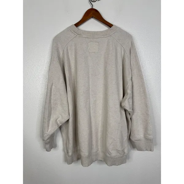Aerie Oversized Crewneck Sweatshirt XXL Oatmeal Heather Ribbed Side Pullover - Image 2