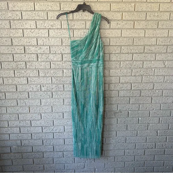 SAYLOR Alorna Midi Dress Metallic Pleat One Shoulder Size XS Homecoming Prom - Image 9