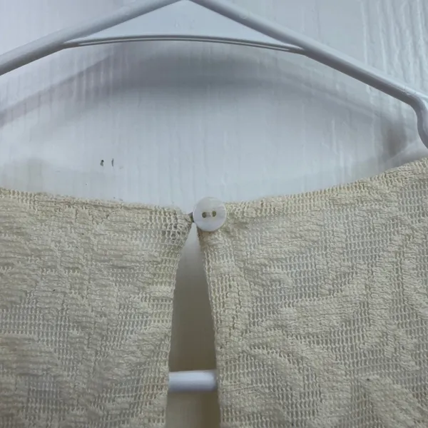 Vintage cream lace embroidered hem lined‎ long puff sleeve cottagecore dress M - Image 5