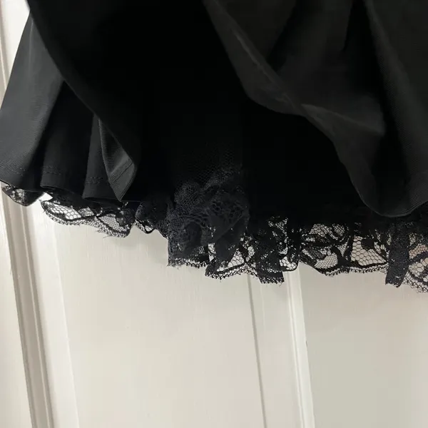 Spirit Halloween True Y2K Black Satin and Lace Mini Skirt M/L Bow Clubware Festival Goth Emo - Image 5