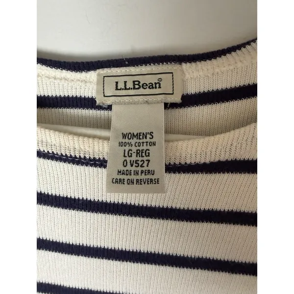 LL Bean Boat Neck Stripe Tee Women's Sz L Cotton Nautical - Image 3