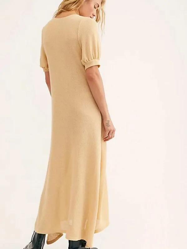 Free People Beach Tan Maxi Knit Dress Size XS Boho Beachy Festival V Neck - Image 4