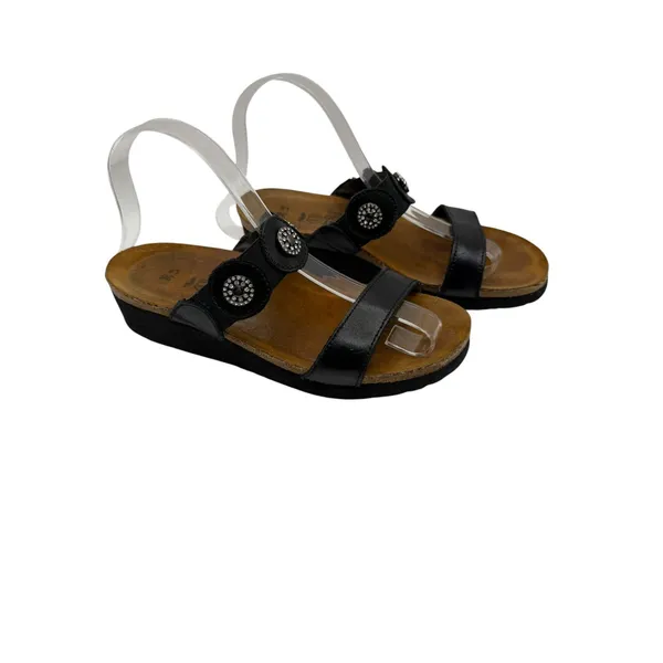 Naot Marissa Leather‎ Sandal Women 6 Black Rhinestone Medallion Slide Leather - Image 4