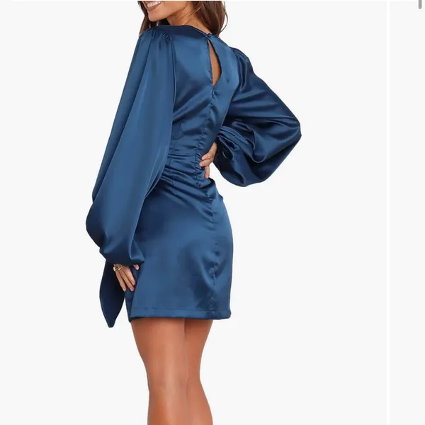 Petal & Pup Opal Tie Waist Long Sleeve Satin Minidress - Image 6