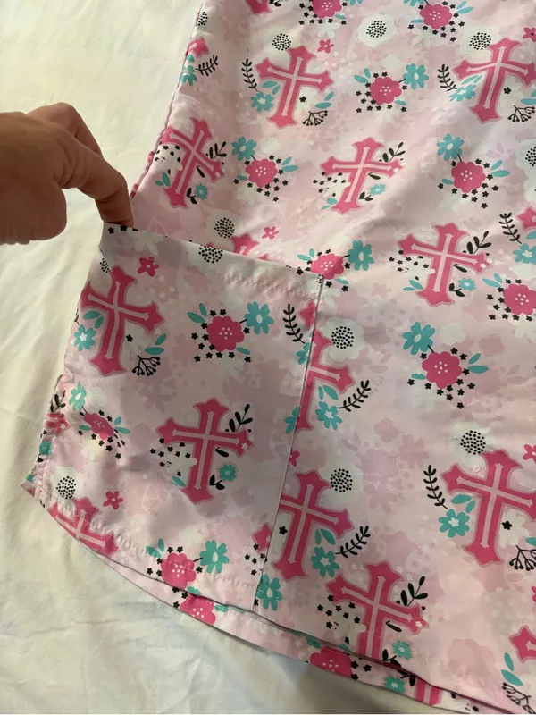 Wear For Care Pink Cross Scrub Top Size Small | V-Neck Medical Uniform | Nurse - Image 4