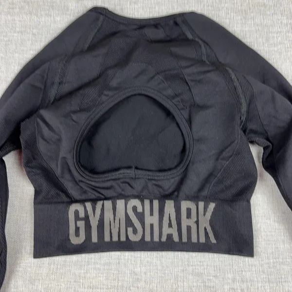Gymshark Shirt Womens Small Black Cropped Long Sleeve Thumbhole Athletic Top - Image 2