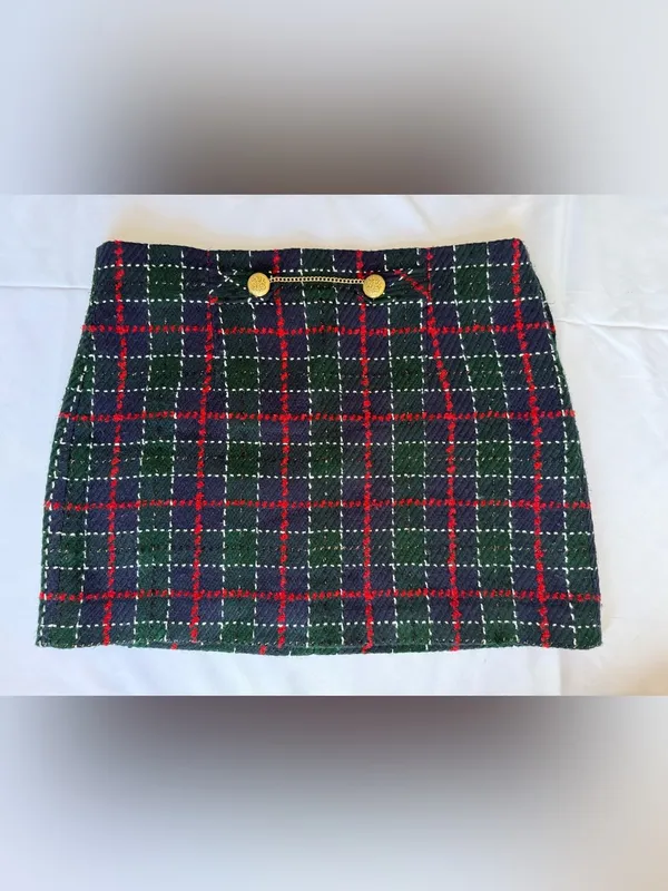 Zara Blue Green Red Tartan Plaid Knit Mini Skirt Size Large - Image 3