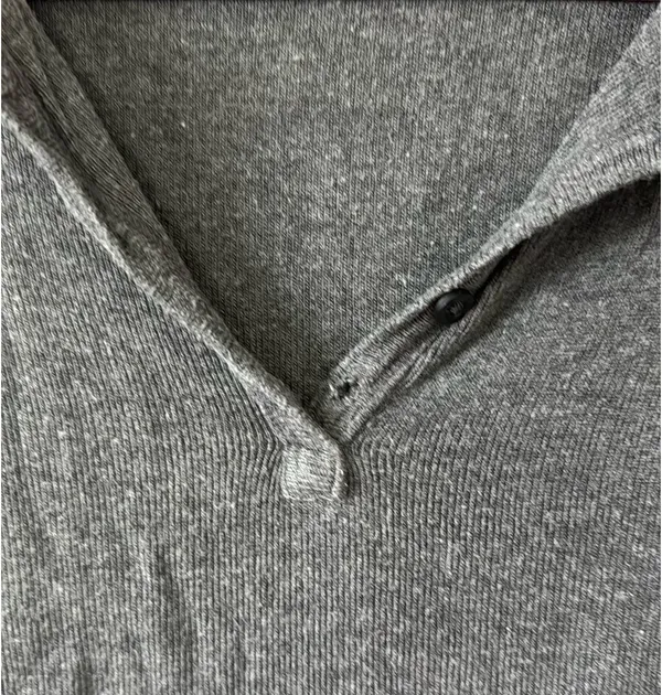 Brandy Melville Grey Knit Crop Henley Long Sleeve - Image 2